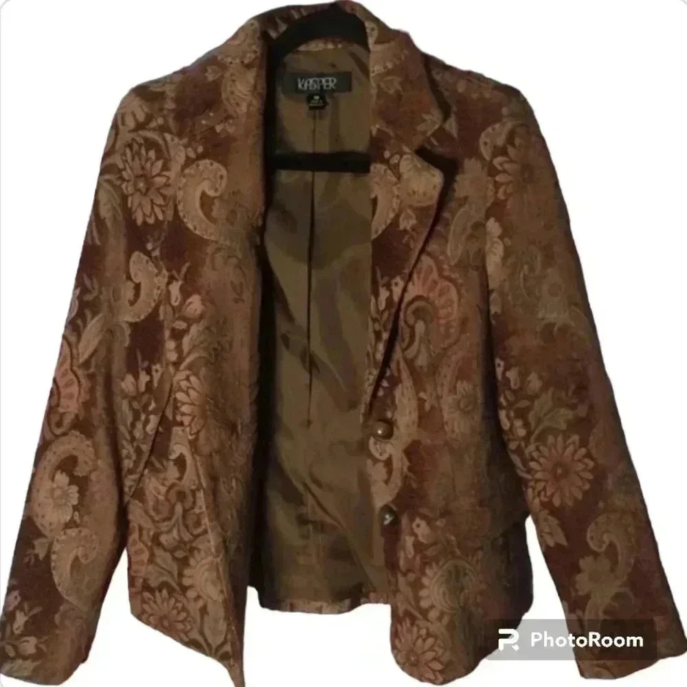 Vintage Kasper Tapestry Brocade Women Blazer Brown Paisley Fall Classic Elegant
